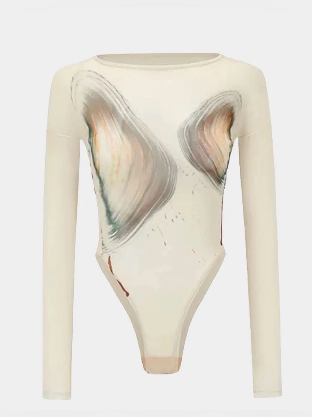 Cream Long Sleeve Artistic Brushstroke Bodysuit